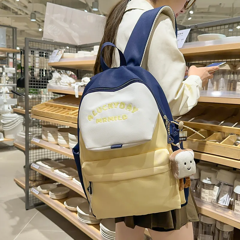 BRABOSTON Nylon Backpack Unisex Coffee & Green/Dark Blue & Yellow/Gray & Light Blue/Pink & Green-8