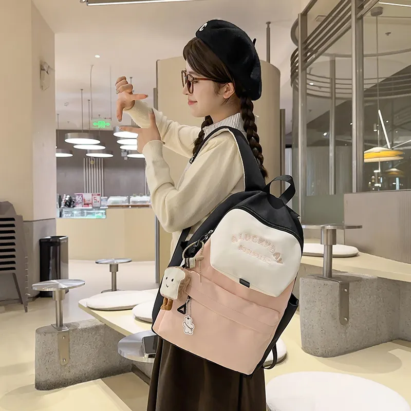 BRABOSTON Nylon Backpack Unisex Coffee & Green/Dark Blue & Yellow/Gray & Light Blue/Pink & Green-23