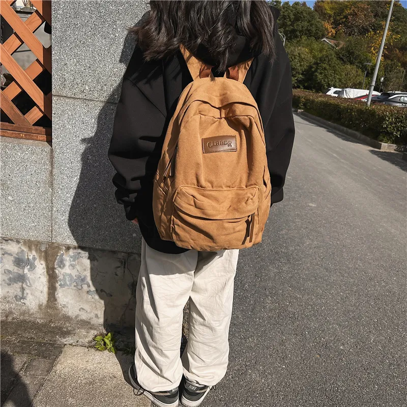 BRABOSTON Canvas Backpack Regular Unisex Black/White/Brown/Green-8