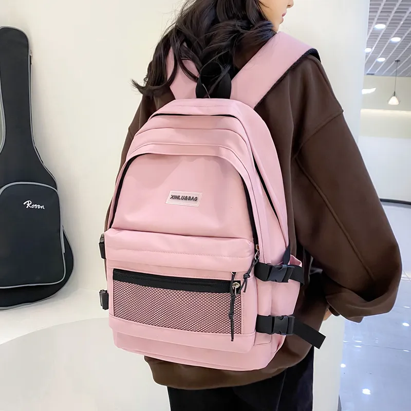 BRABOSTON Nylon Fabric Backpack Medium Size Unisex Black/Pink/Blue/Beige/Green/Gray-6
