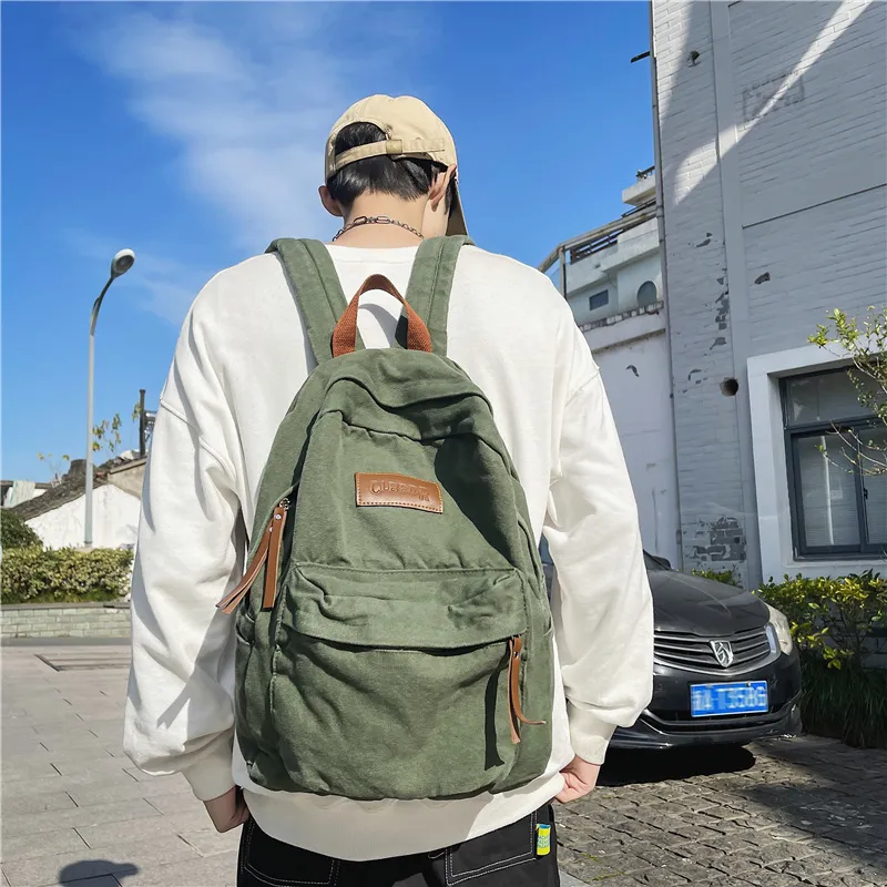 BRABOSTON Canvas Backpack Regular Unisex Black/White/Brown/Green-21