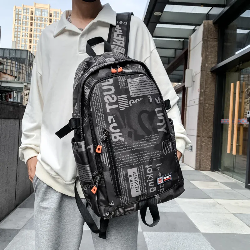 BRABOSTON Nylon Backpack Unisex Gray/Orange Red/Black/Green-7