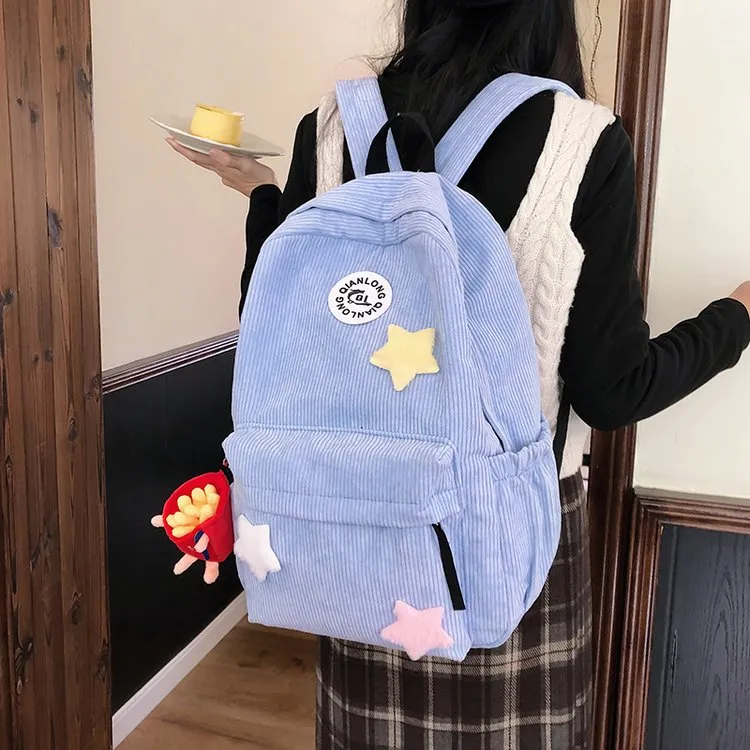 BRABOSTON Corduroy Backpack Unisex Brown/Black/Blue/White-11