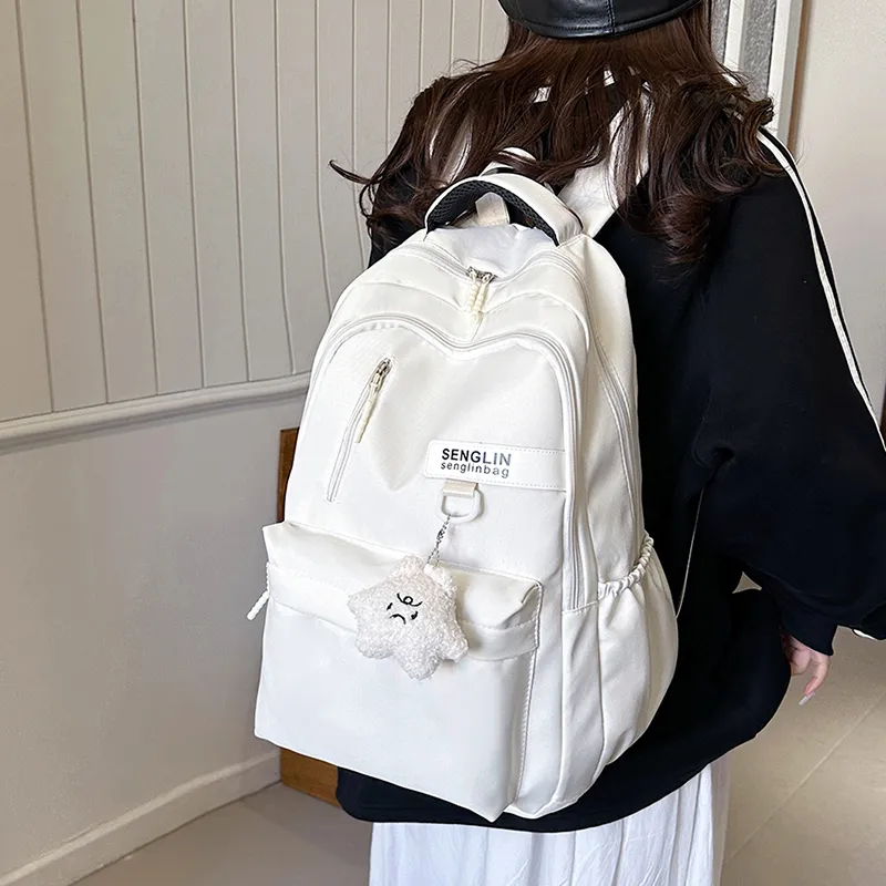 BRABOSTON Nylon Fabric Backpack Unisex White/Burgundy/Black/Khaki-4