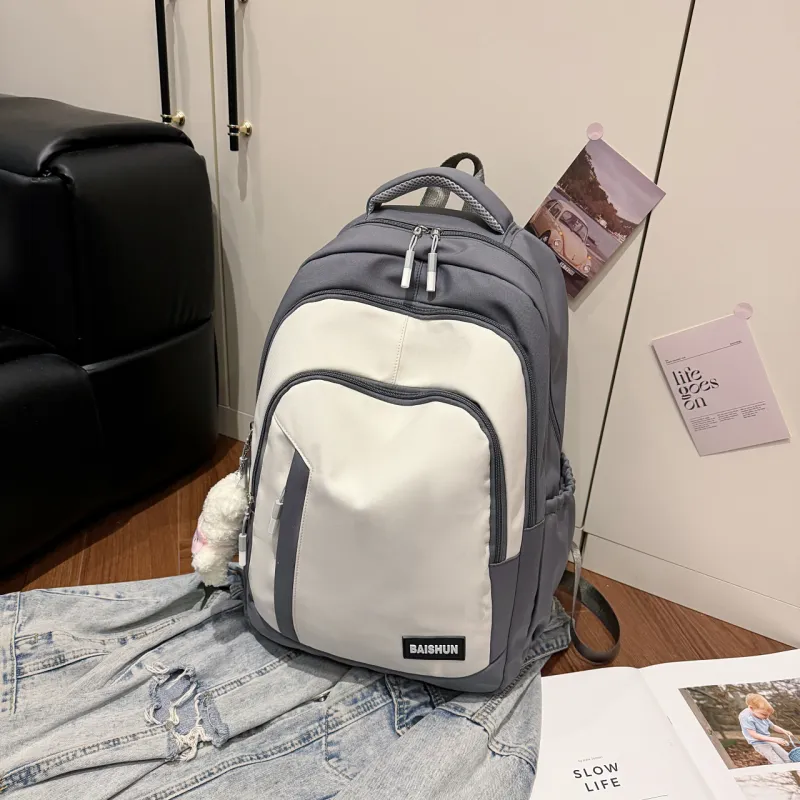BRABOSTON Nylon Fabric Backpack Unisex Gray/Burgundy/Blue/Black/Khaki-1