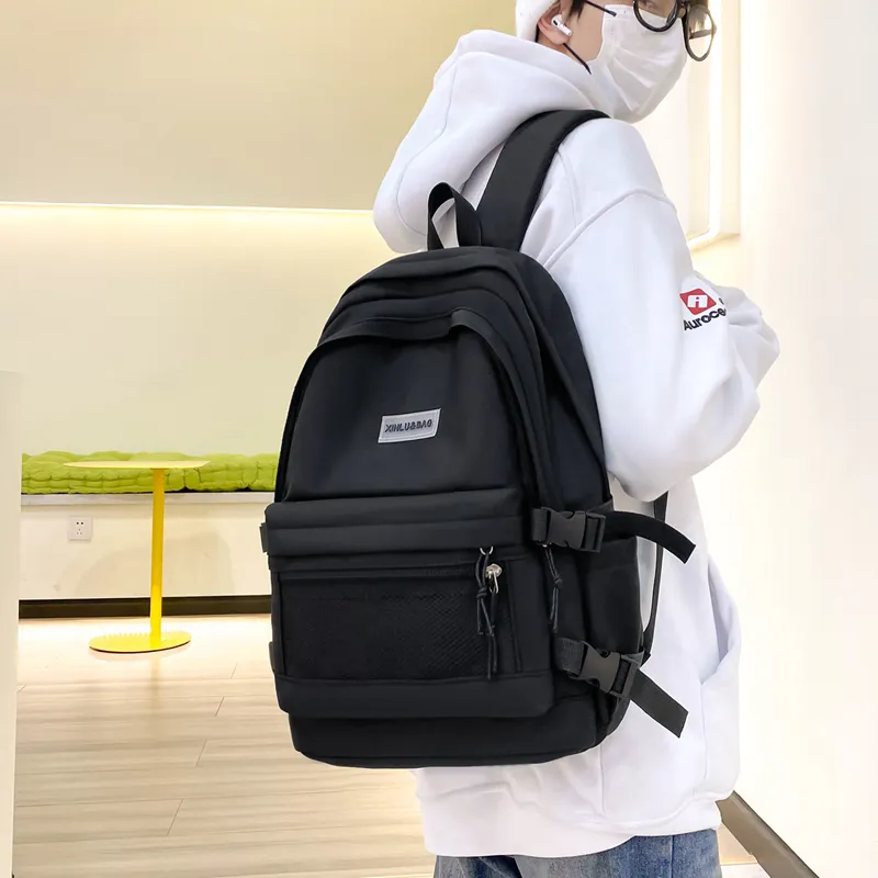 BRABOSTON Nylon Fabric Backpack Medium Size Unisex Black/Pink/Blue/Beige/Green/Gray-4