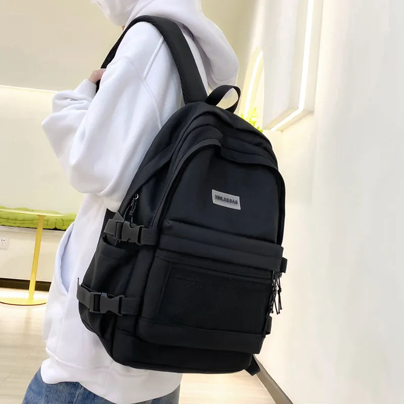 BRABOSTON Nylon Fabric Backpack Medium Size Unisex Black/Pink/Blue/Beige/Green/Gray-2