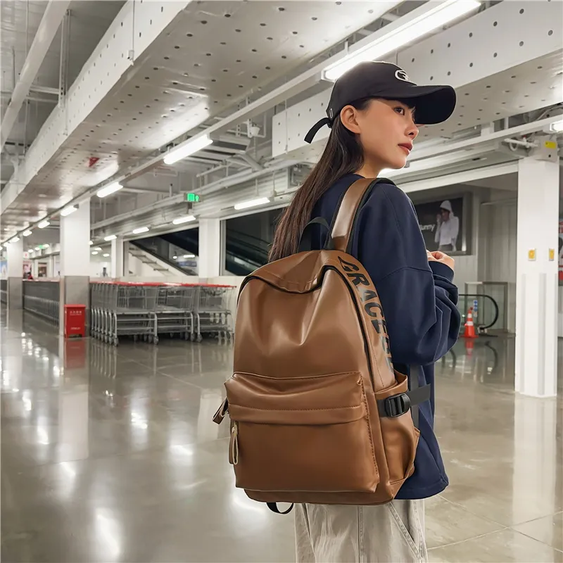 BRABOSTON PU Backpack Unisex White/Gray/Black/Brown-15