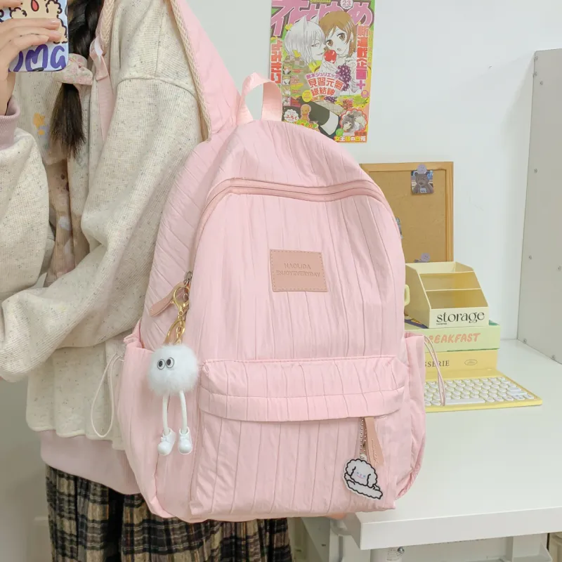BRABOSTON Composite Cloth Backpack Regular Unisex Ecru/Khaki/Pink/Yellow-5