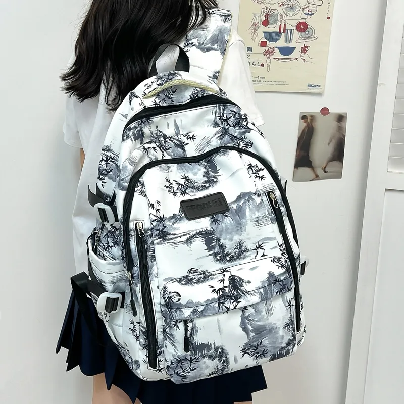 BRABOSTON Nylon Backpack Unisex Black/Purple/Green/Blue/Pink-9