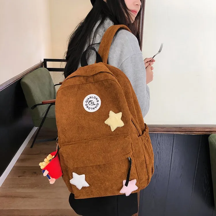 BRABOSTON Corduroy Backpack Unisex Brown/Black/Blue/White-4