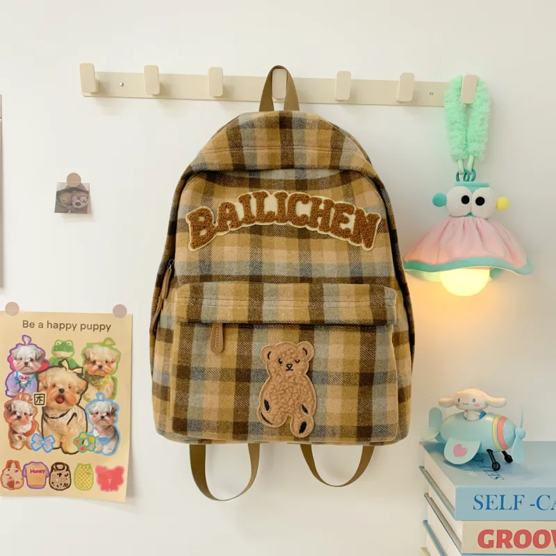BRABOSTON Woolen Backpack Unisex Blue Orange/Beige Coffee Plaid/Red Blue Plaid/Coffee Khaki Plaid/Khaki Plaid-13