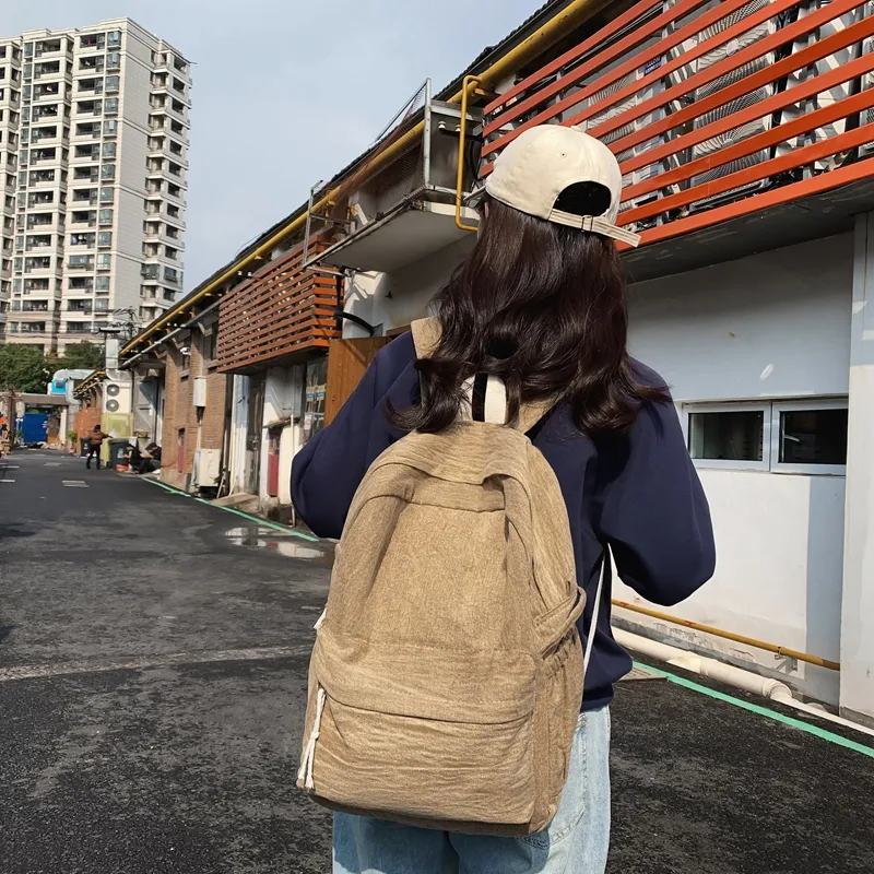 BRABOSTON Washed Denim Backpack Regular Unisex Black/Brown/Khaki-7