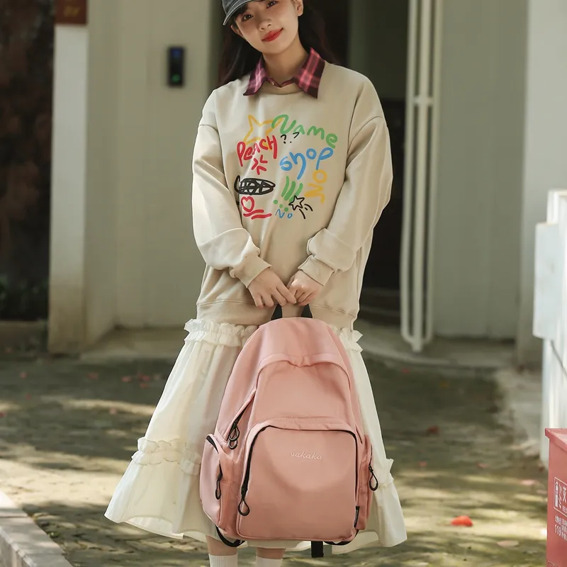 BRABOSTON Nylon Backpack Unisex Ivory/Black/Green/Pink-18