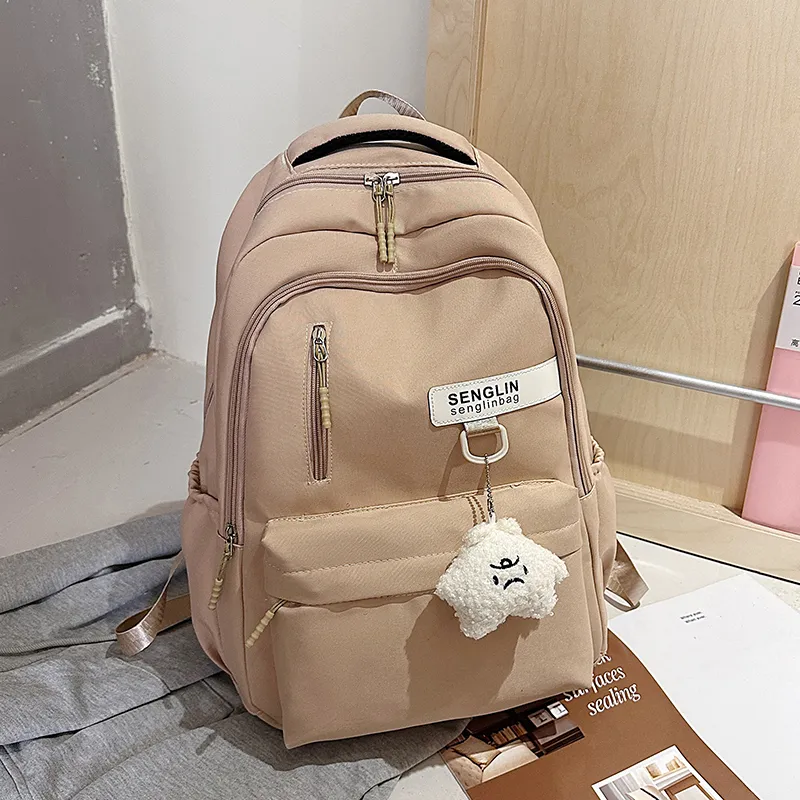 BRABOSTON Nylon Fabric Backpack Unisex White/Burgundy/Black/Khaki-19