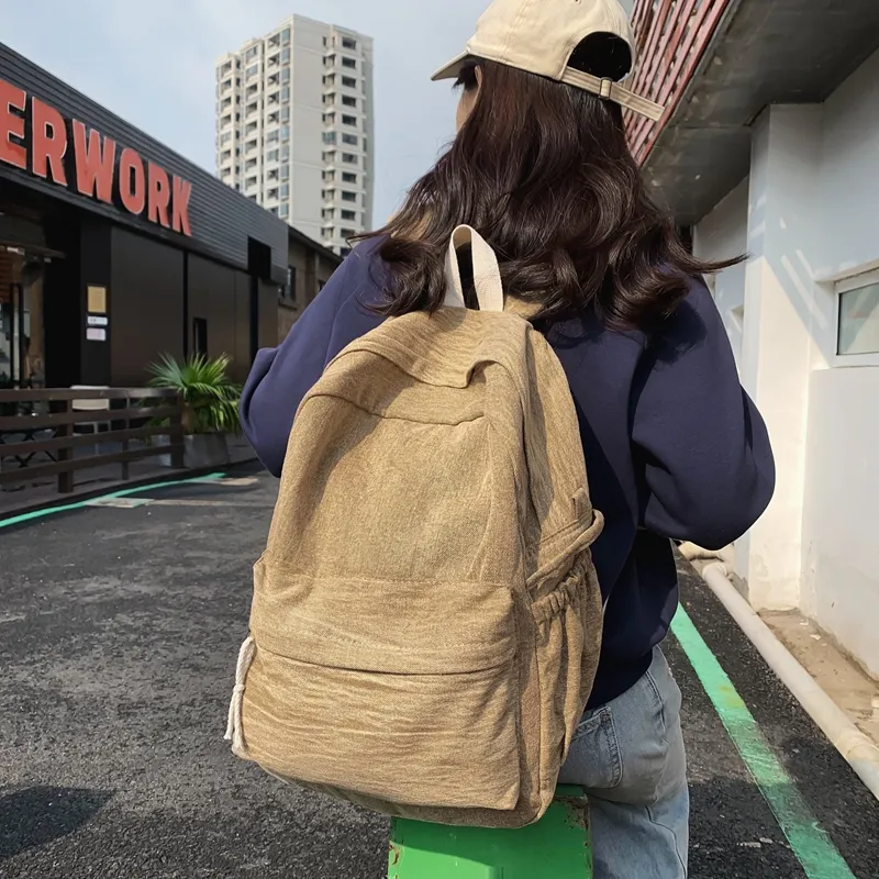 BRABOSTON Washed Denim Backpack Regular Unisex Black/Brown/Khaki-8