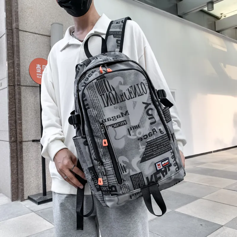 BRABOSTON Nylon Backpack Unisex Gray/Orange Red/Black/Green-4