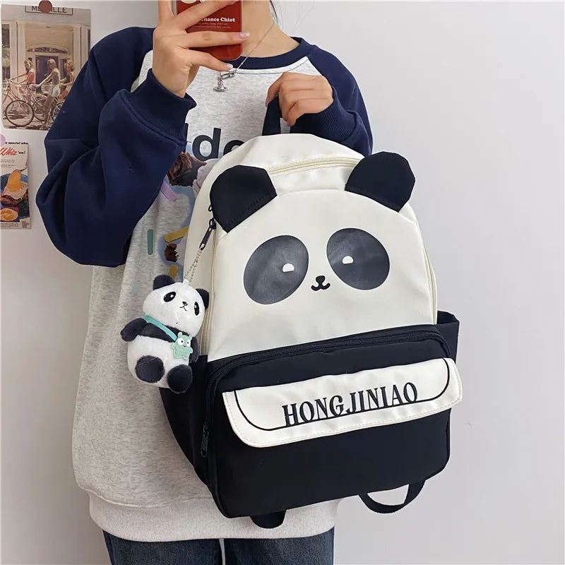 BRABOSTON Nylon Backpack Regular Unisex Black Panda Plaid-9