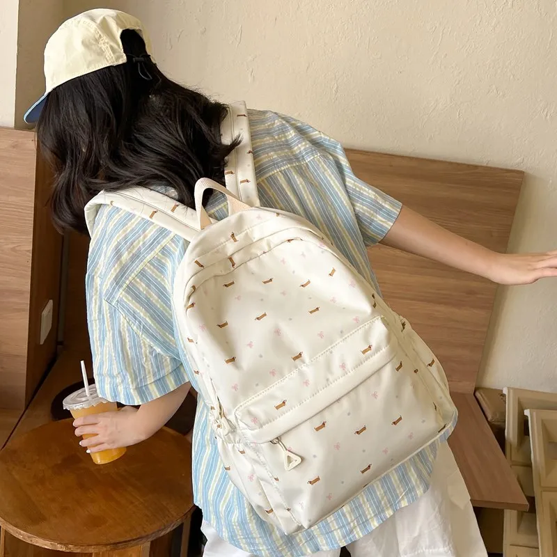 BRABOSTON Nylon Fabric Backpack Unisex Ivory/Gray-12
