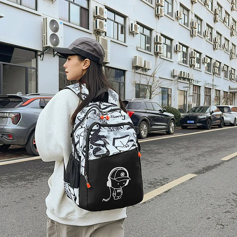 BRABOSTON Nylon Backpack Regular Unisex Pure Black/White/Blue/Black-10