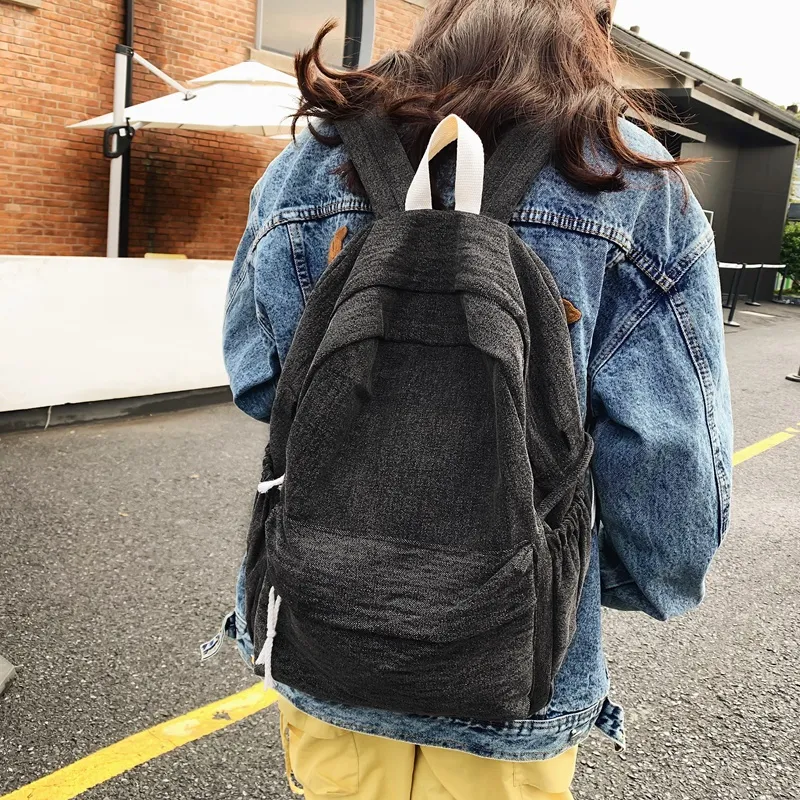 BRABOSTON Washed Denim Backpack Regular Unisex Black/Brown/Khaki-1