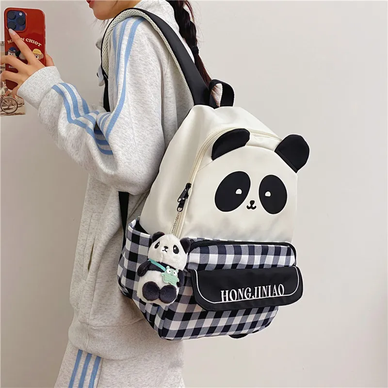 BRABOSTON Nylon Backpack Regular Unisex Black Panda Plaid-3