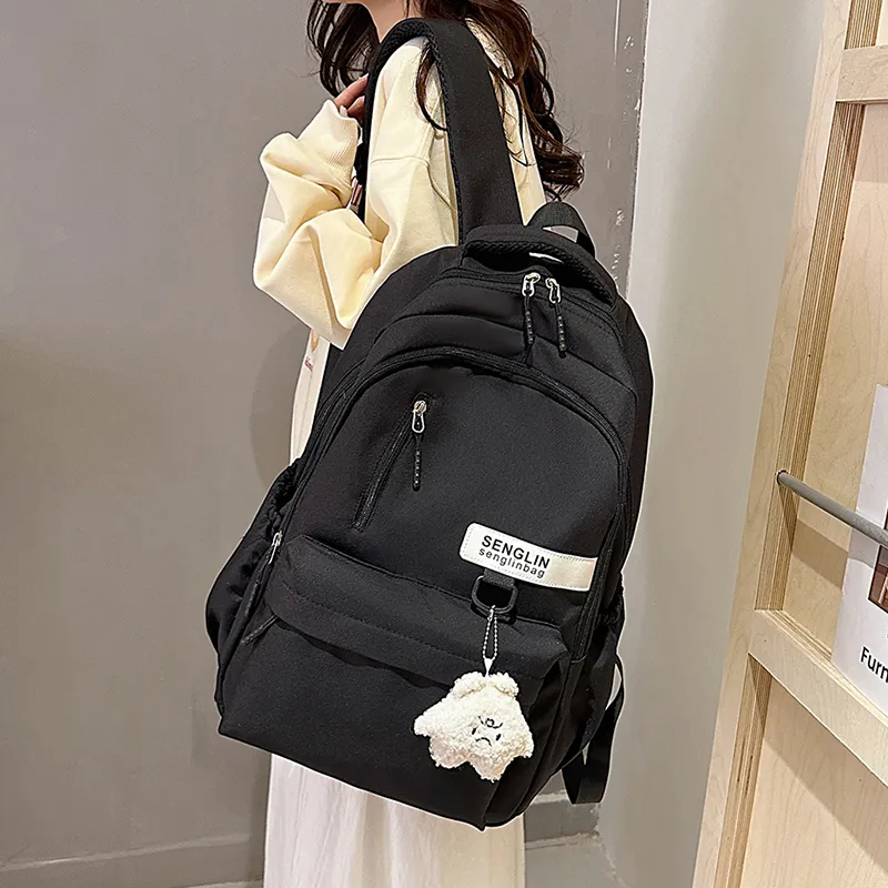 BRABOSTON Nylon Fabric Backpack Unisex White/Burgundy/Black/Khaki-9