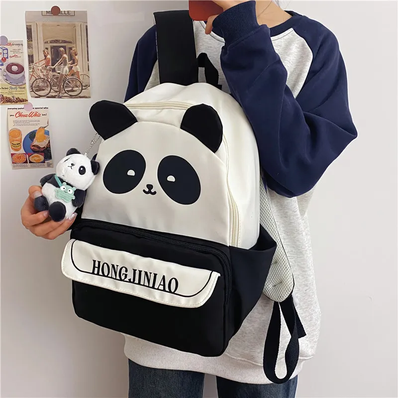 BRABOSTON Nylon Backpack Regular Unisex Black Panda Plaid-5