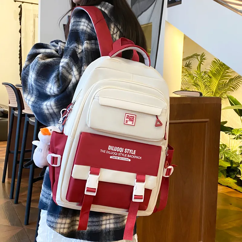 BRABOSTON Canvas Backpack Regular Unisex Black/Red/Green/Blue-15