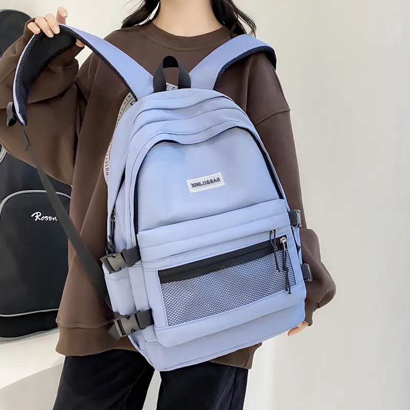 BRABOSTON Nylon Fabric Backpack Medium Size Unisex Black/Pink/Blue/Beige/Green/Gray-14