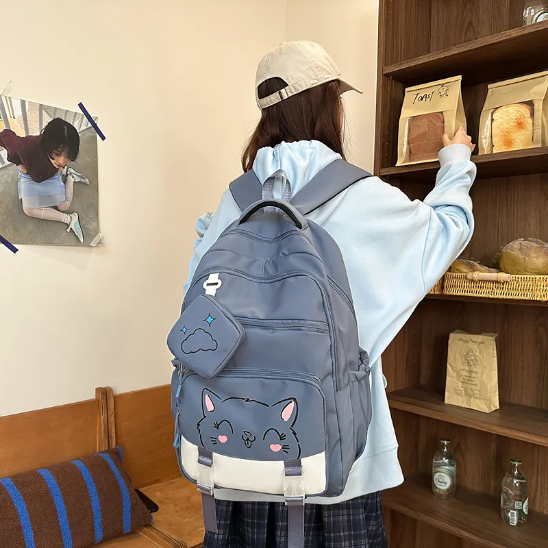 BRABOSTON Nylon Backpack Unisex Sunset Red/Burgundy/Blue/Black/Khaki/Pink-17