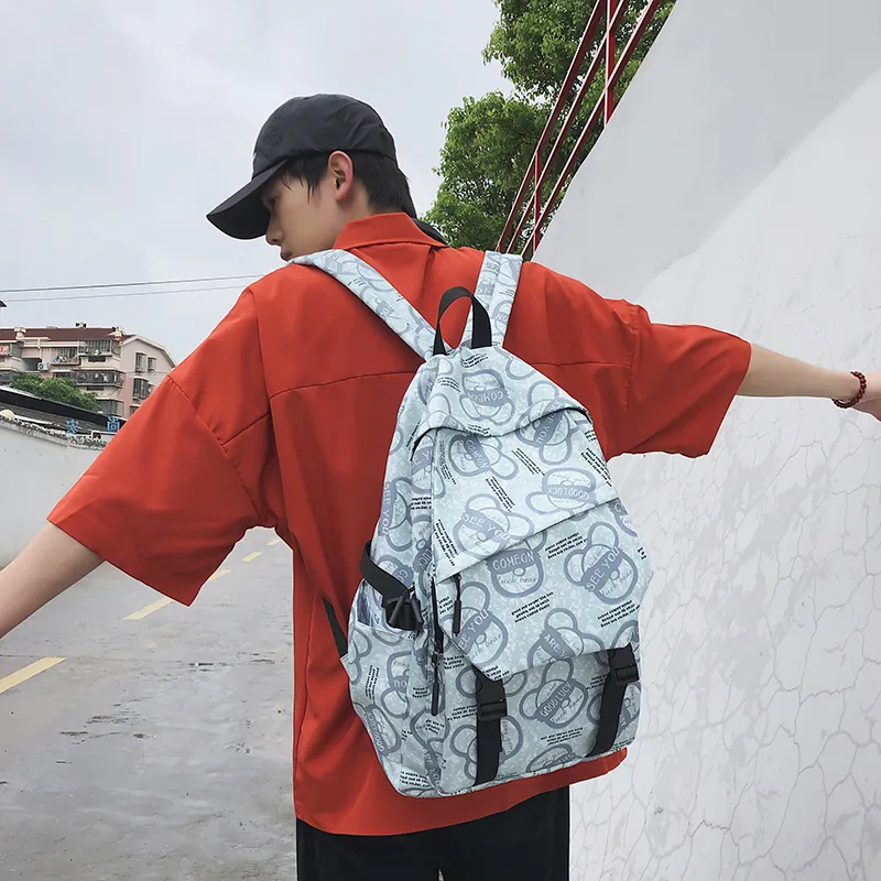 BRABOSTON Nylon Backpack Unisex Seven Characters/Black White Stripes/Black/Light Green/Light Blue-14