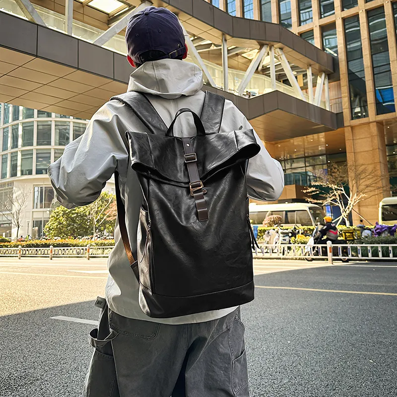BRABOSTON PU Backpack Unisex Coffee/Brown/Black-11