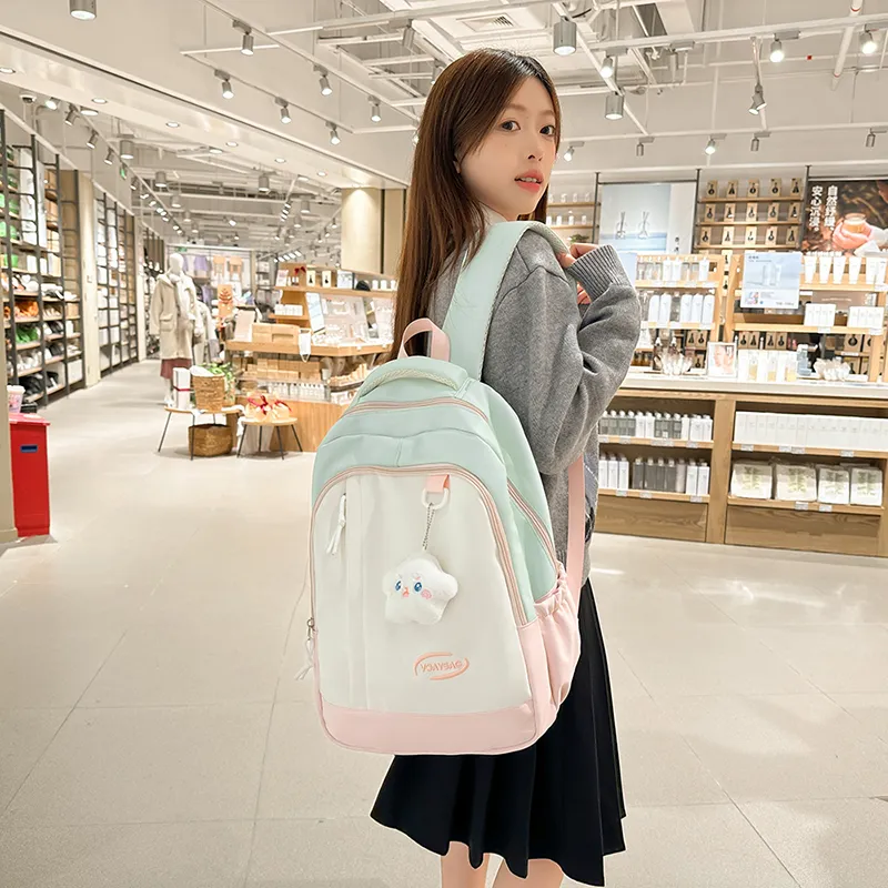 BRABOSTON Nylon Backpack Unisex Black/Pink & Green/Blue & Red/Light Blue & Yellow-4