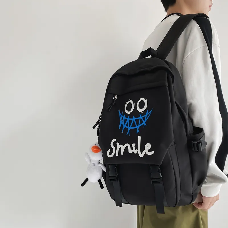 BRABOSTON Nylon Backpack Unisex Black/White-12