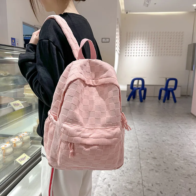 BRABOSTON Corduroy With Nylon Backpack Unisex Black/Khaki/Pink/Blue-17