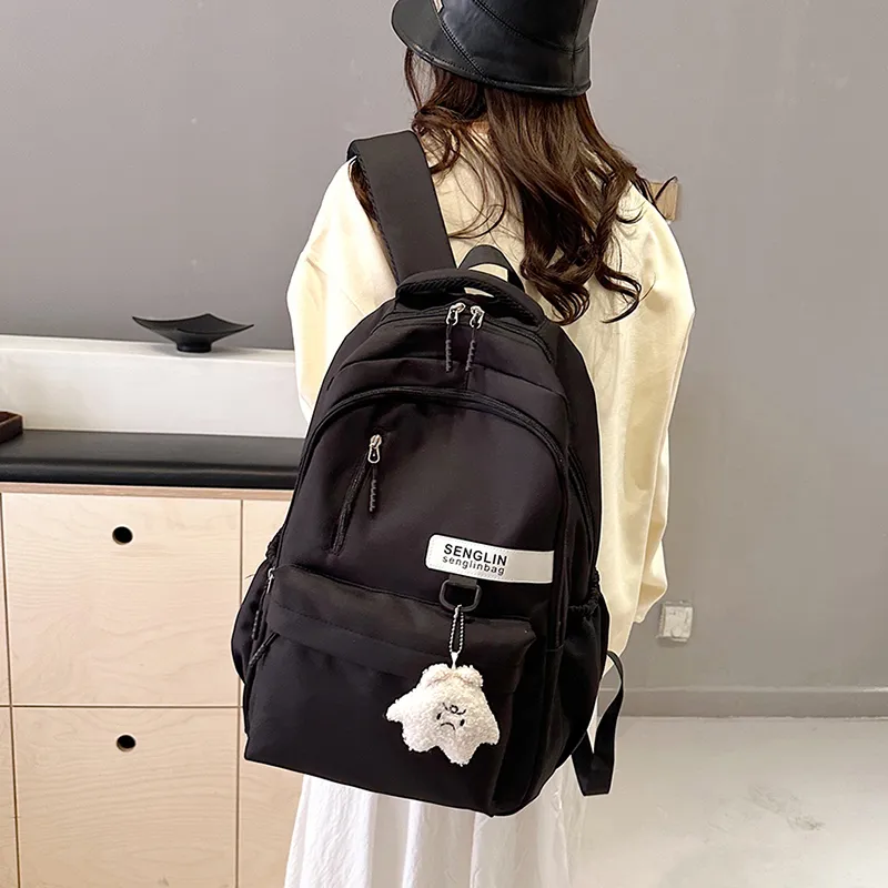 BRABOSTON Nylon Fabric Backpack Unisex White/Burgundy/Black/Khaki-8