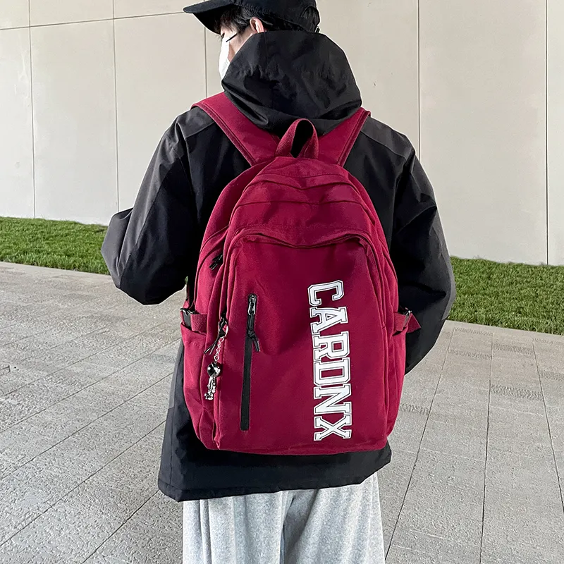 BRABOSTON Nylon Fabric Backpack Regular Unisex White/Black/Burgundy/Blue-5