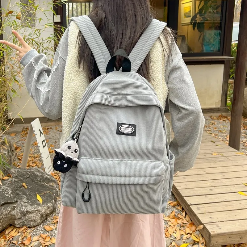 BRABOSTON Corduroy Backpack Regular Unisex Black/Gray/Green/White-5