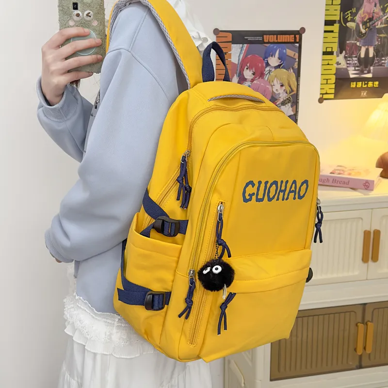 BRABOSTON Nylon Backpack Unisex Black/Red/Yellow/Blue-11