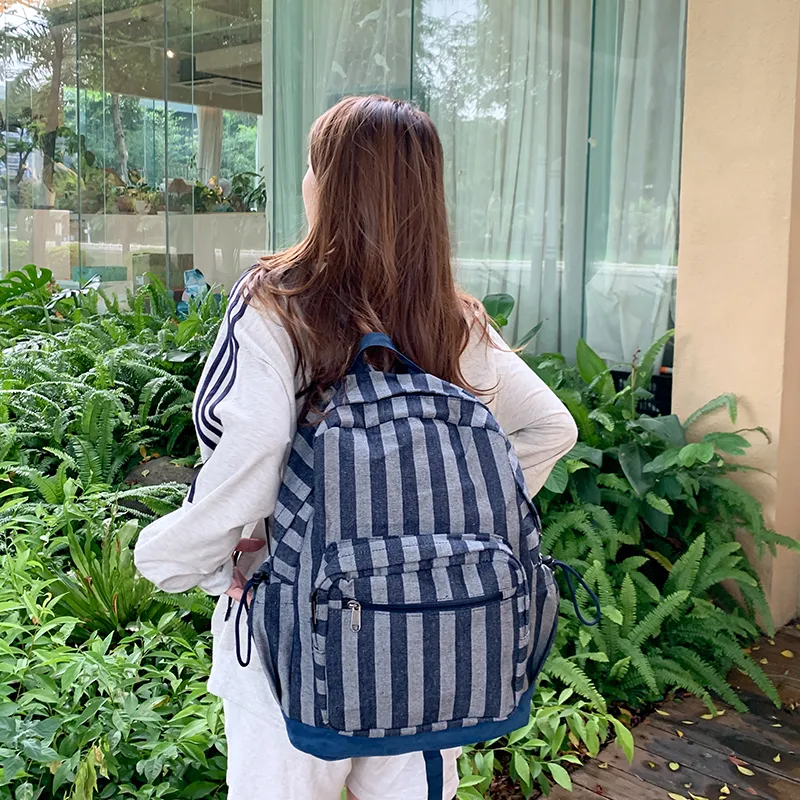 BRABOSTON Polyester Backpack Regular Unisex Red/Blue/Stripes Gray-11