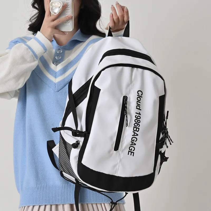 BRABOSTON Nylon Fabric Backpack Unisex White/Black-1