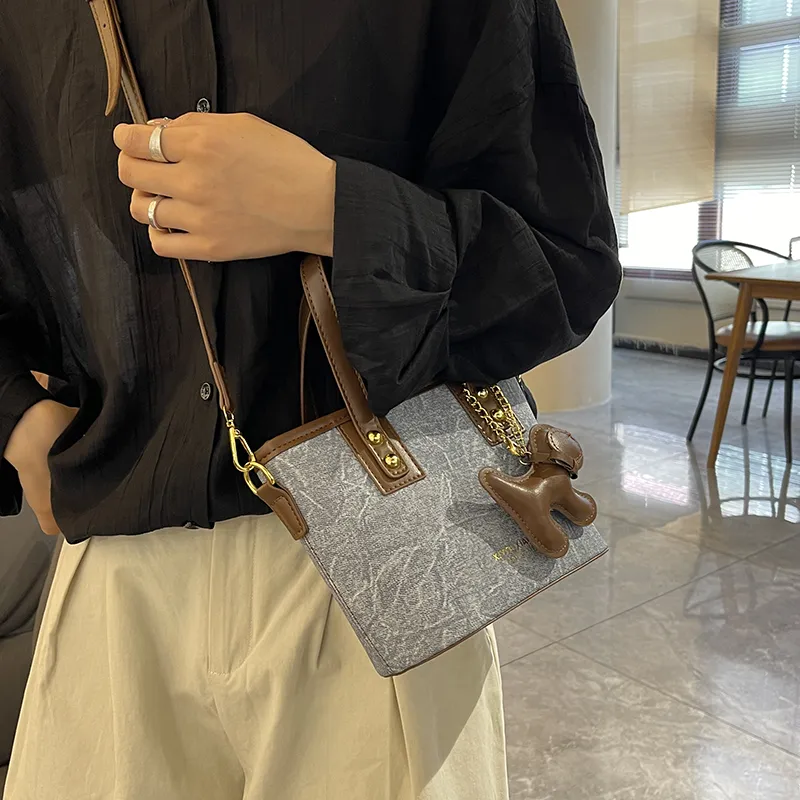 GOX PU Shoulder Bag Regular Women's Blue/Brown-14