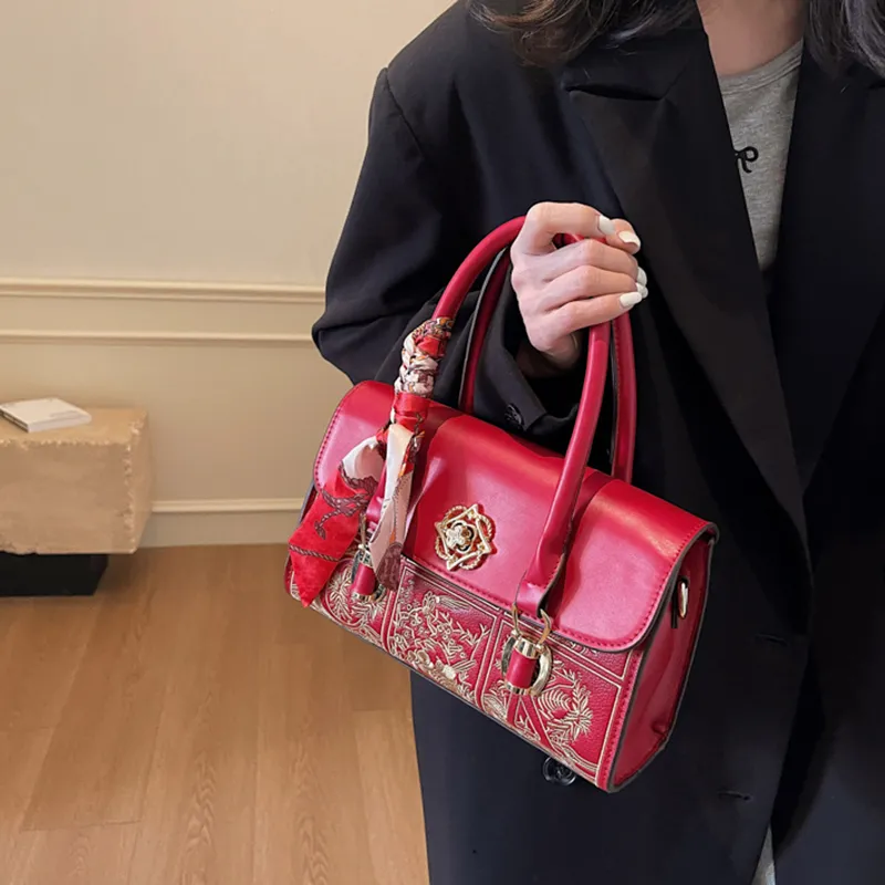 GOX PU One Shoulder Handbag Women's Yellow Brown/Burgundy-6