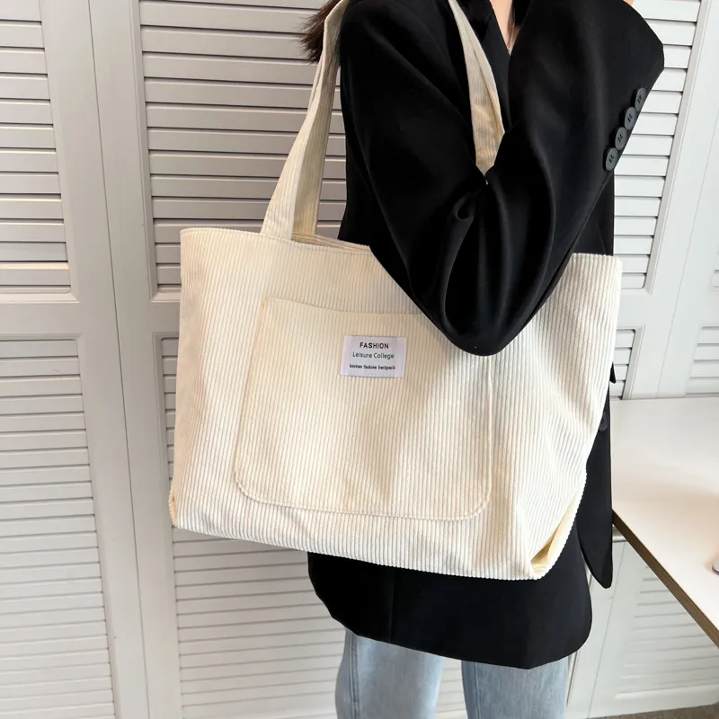 GOX Corduroy Handbag, Shoulder Bag Women's Ecru/Black/Light Brown/Pink-4