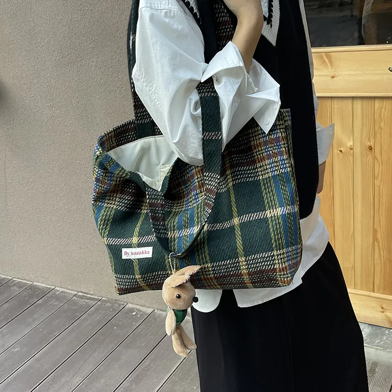 GOX Woolen Shoulder Bag Regular Women's Green/Brown-3