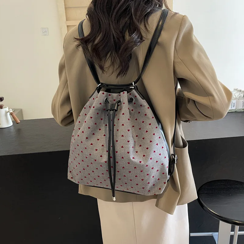 GOX Canvas Bag, Bucket Bag, Shoulder Bag Women's Stars/Polka Dot/Bowknot/Heart-20