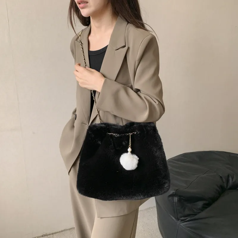 GOX Faux Fur Crossbody Bag, Shoulder Bag Regular Women's White/Gray/Black/Khaki/Pink-7