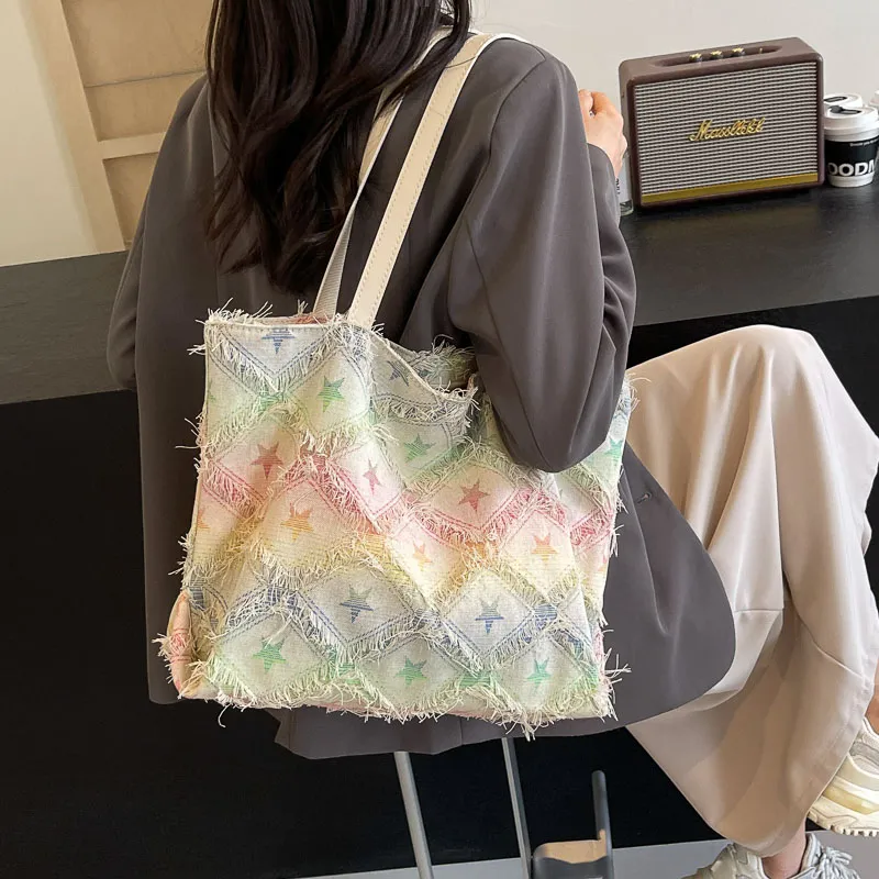 GOX Canvas Bag, Shoulder Bag Regular Women's Square/Stars/Holes-11