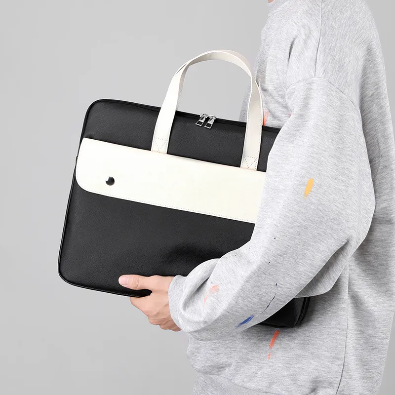 GOX PU Laptop Bag Portable Document Briefcase Laptop Bag Tubas Unisex White/Gray/Black/Dark Blue-6